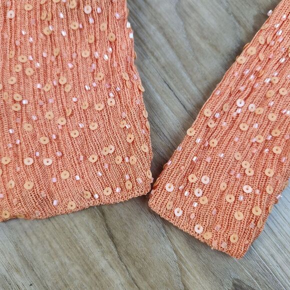 🍑Cyrus Orange Beaded & Sequined Long Sleeve Top Small - Picture 5 of 9